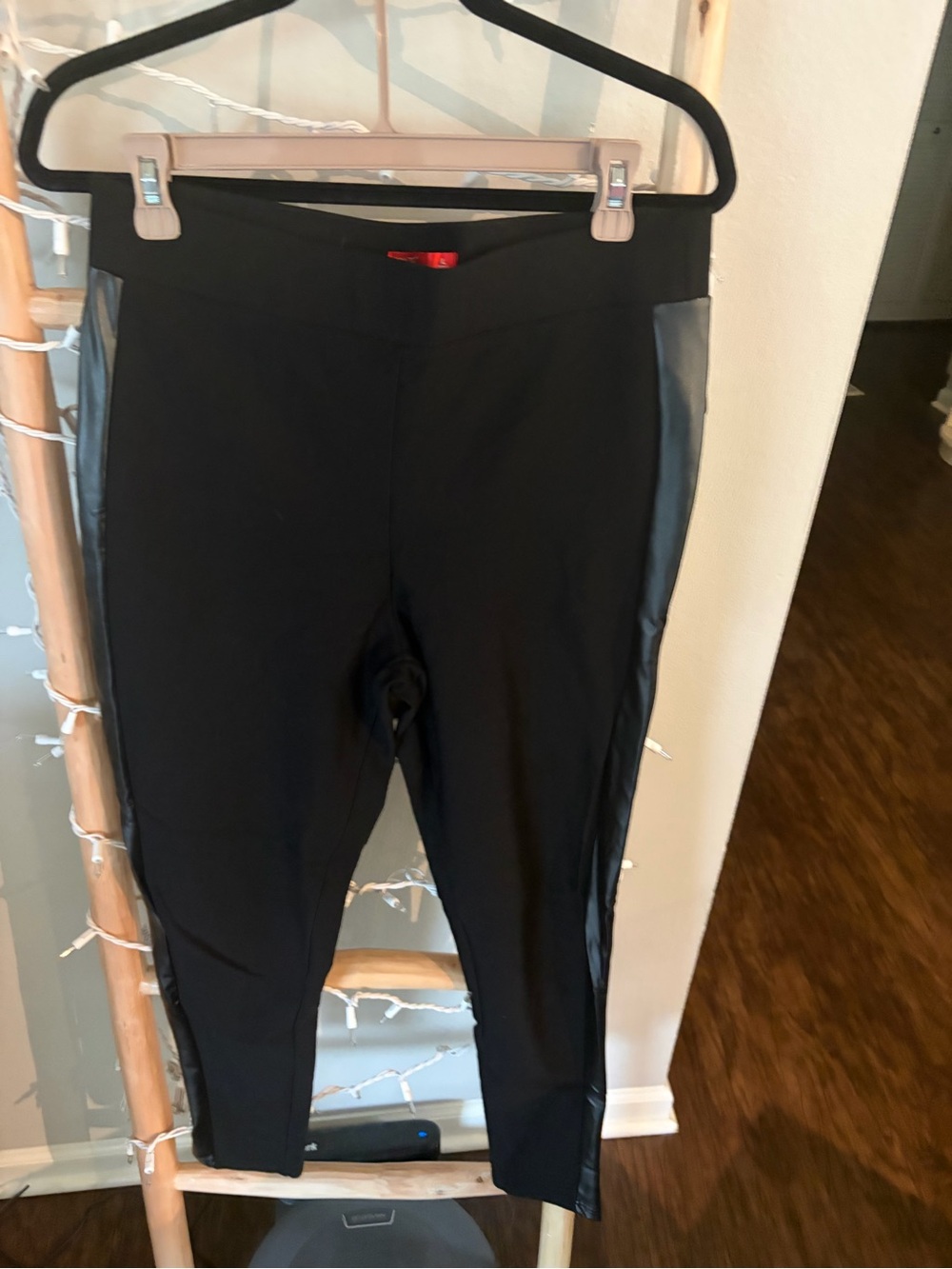 Women's Black Ponte Leggings with Faux Leather Side Panels